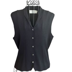 BELFORD Vintage 100% Silk Sleeveless Black Button Vest Top Blouse Women Size L